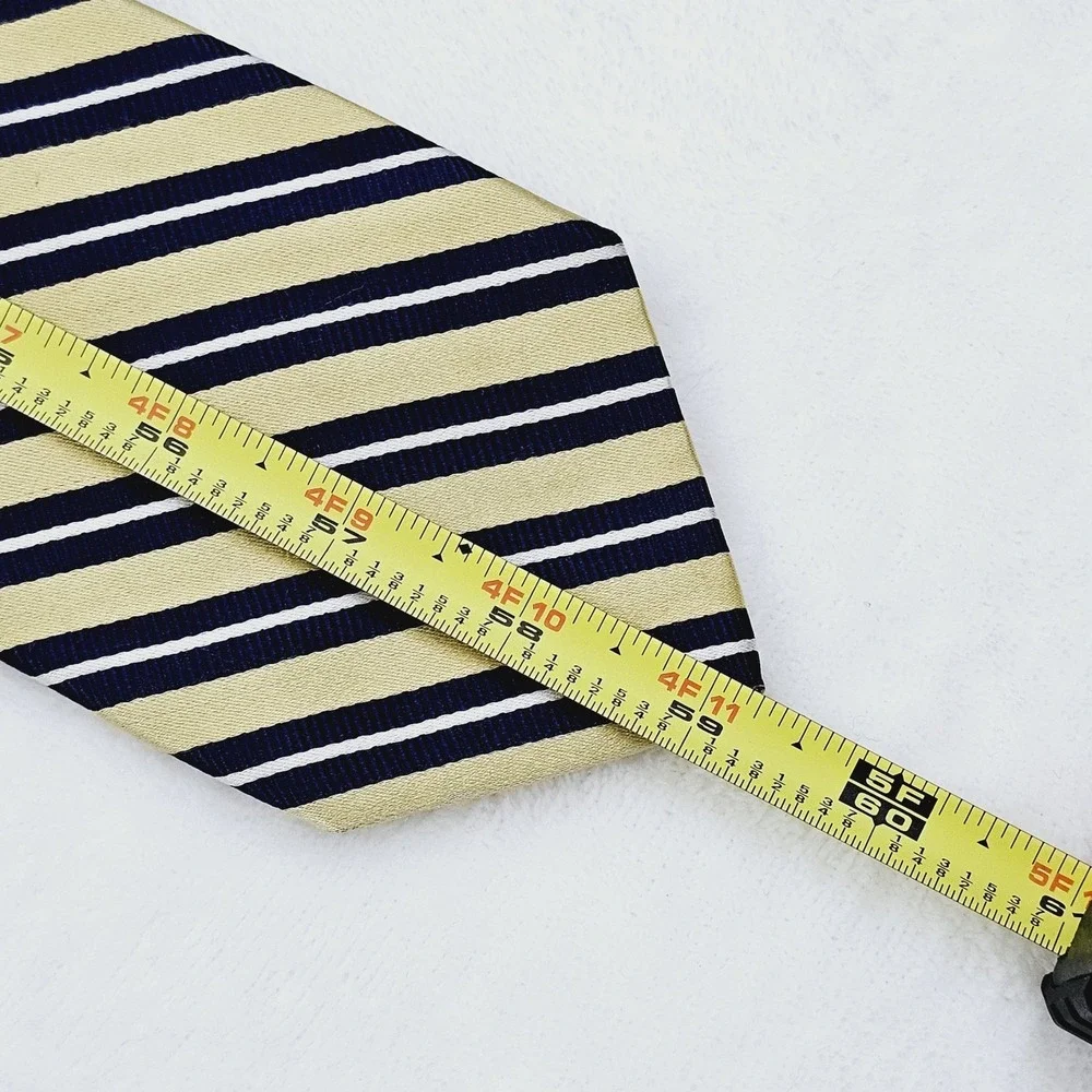 Brooks Brothers 346‎ Pure Silk Necktie Yellow Blue Stripe Made In USA Woven